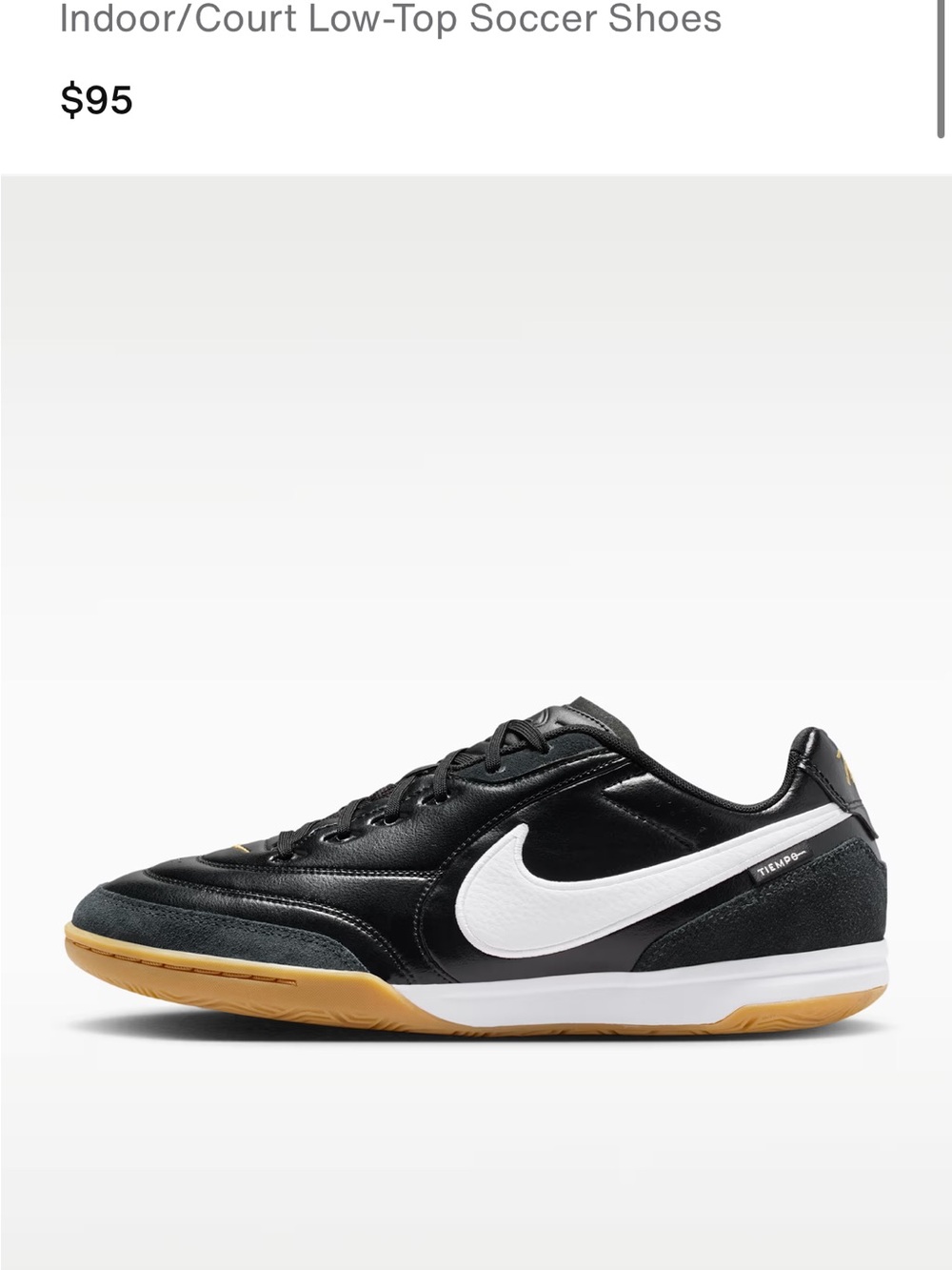 Nike Indoor/Court Low-Top Soccer Shoes — Black/White/Gum